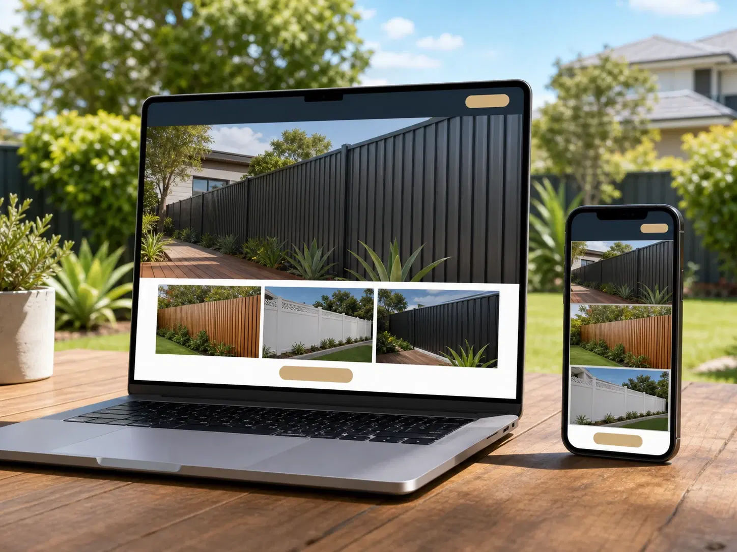 Fencing business website shown on a laptop and phone