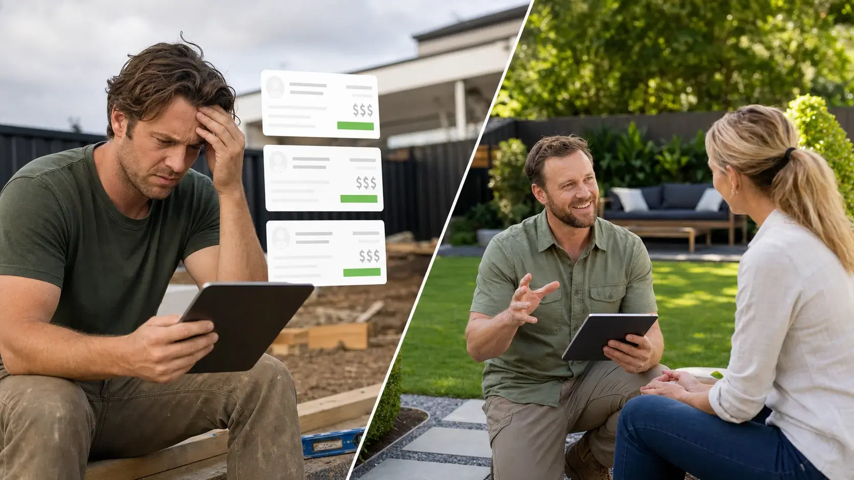 Landscaper comparing shared lead competition with a direct homeowner enquiry