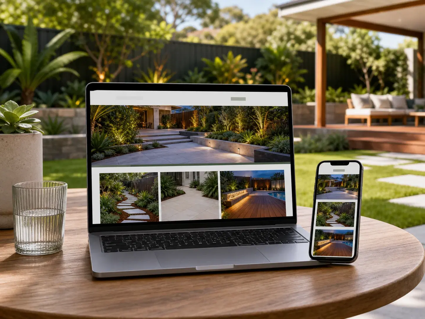Landscaping business website on a laptop and phone