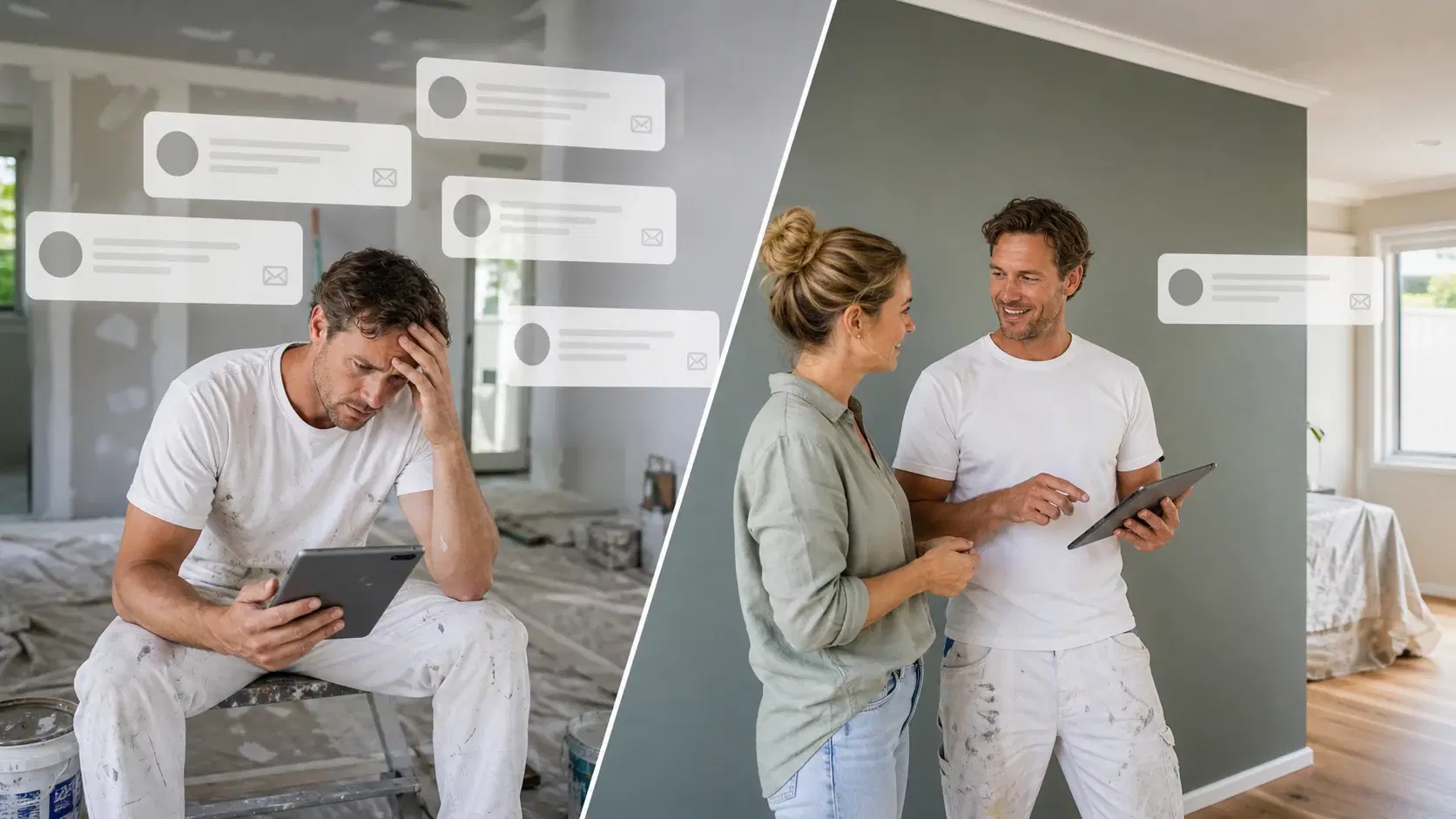 Painter comparing shared lead competition with a direct homeowner enquiry