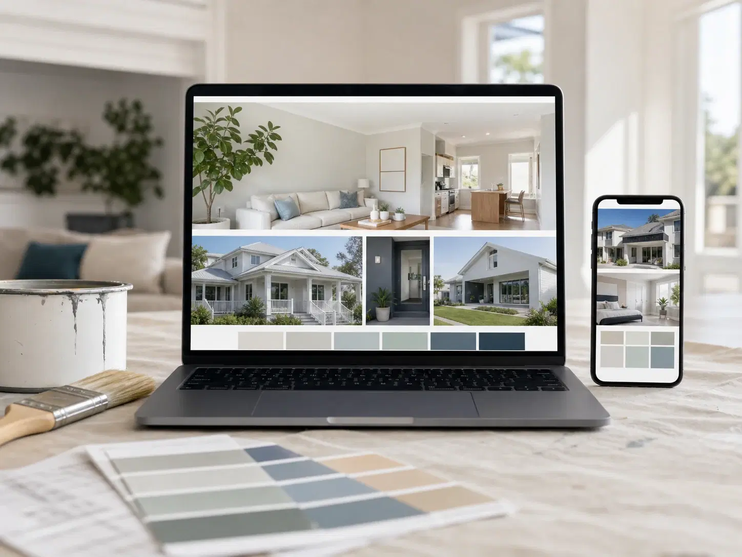 Painting business website shown on a laptop and phone