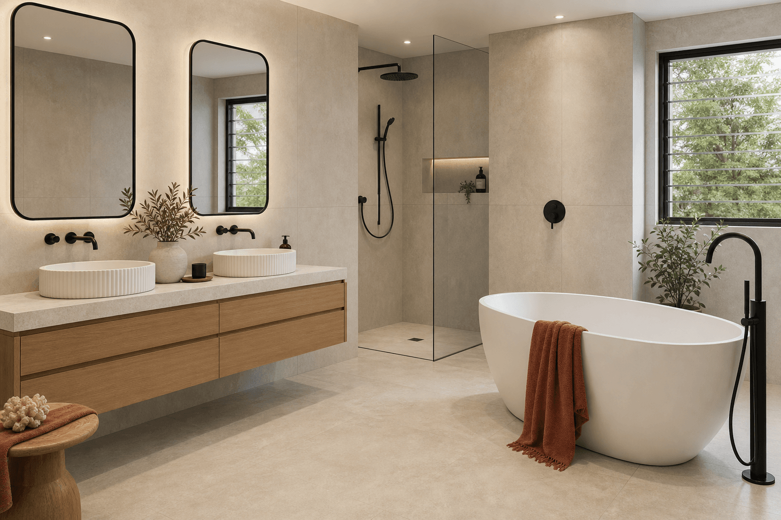 Premium modern bathroom renovation with freestanding bath