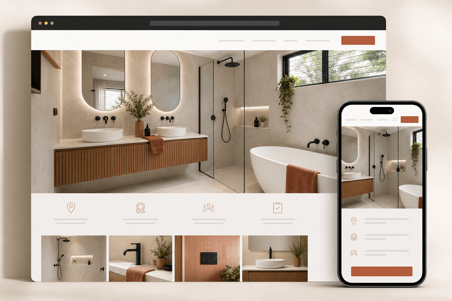 Premium bathroom renovation website with bathroom, ensuite, laundry and shower services