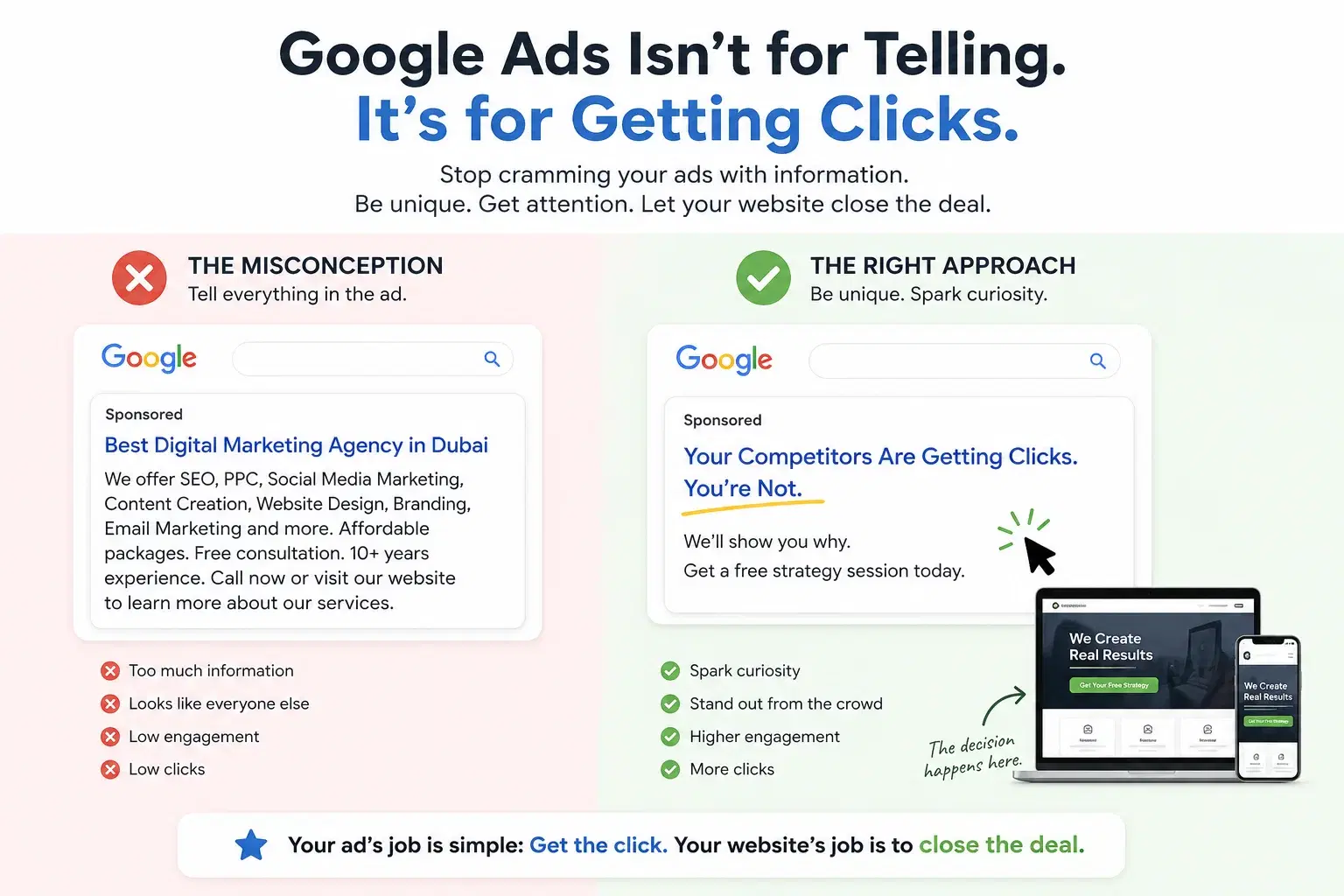 A distinctive Google Ads-style card leading visitors to a professional local service business website.