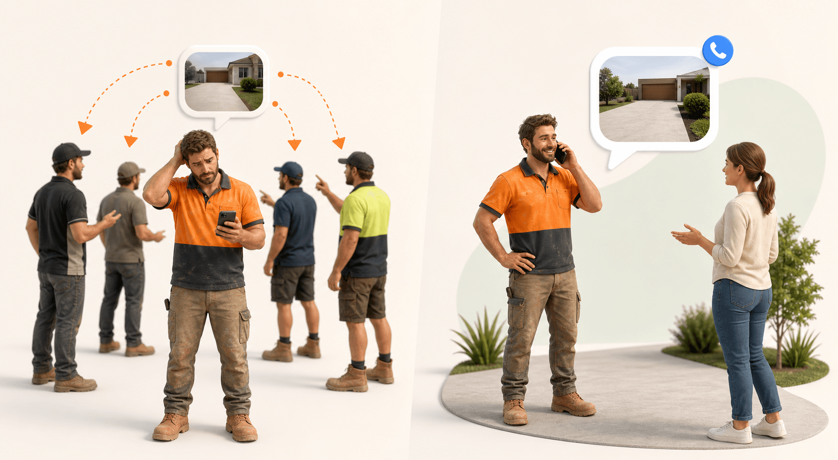 Illustration comparing shared lead competition with a direct concrete driveway enquiry