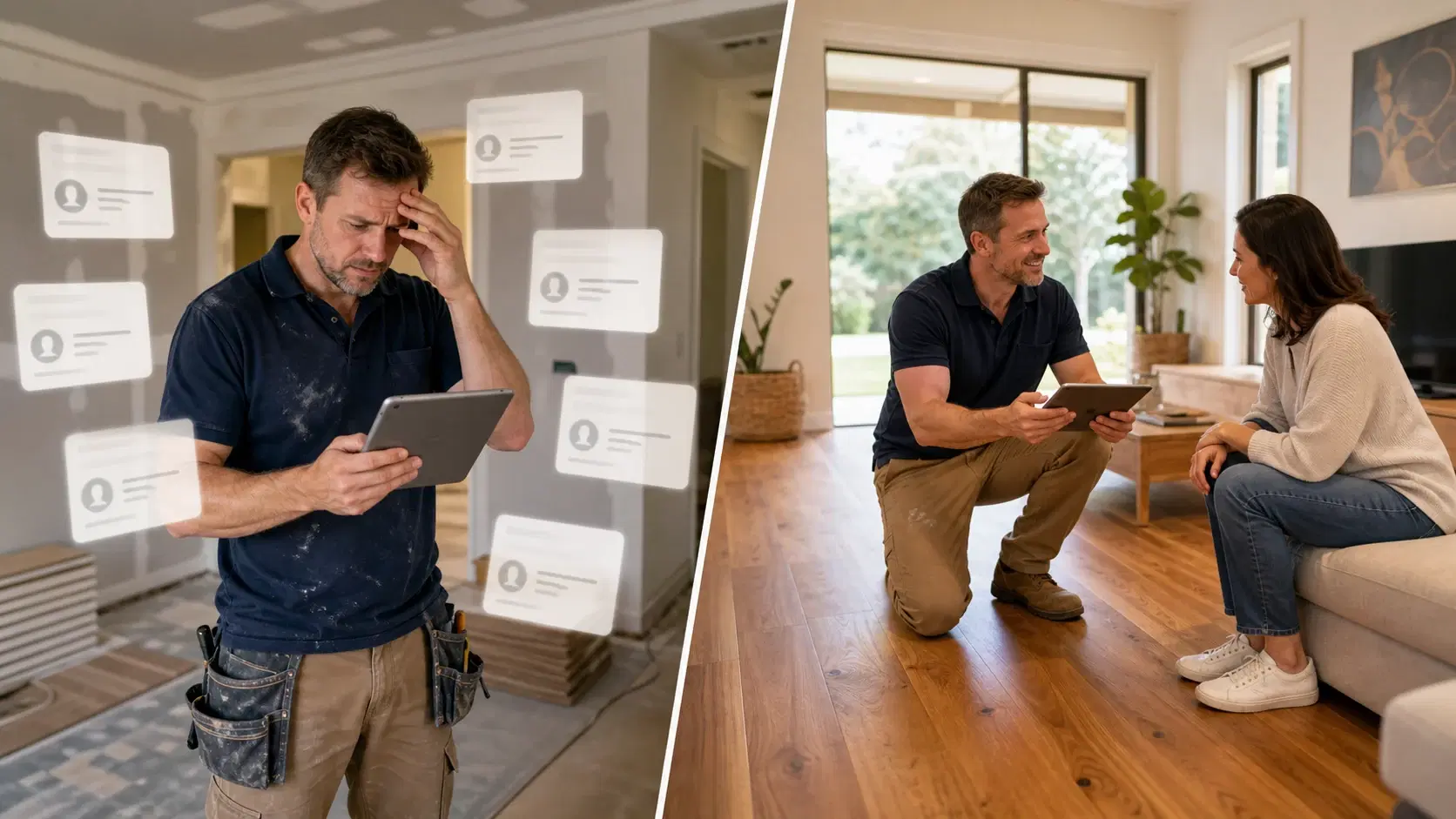 Flooring contractor comparing shared lead competition with a direct customer enquiry