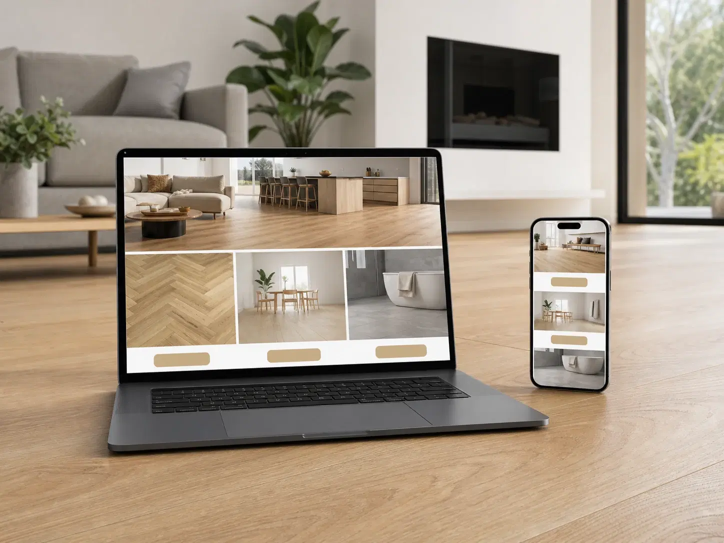 Flooring business website shown on a laptop and phone