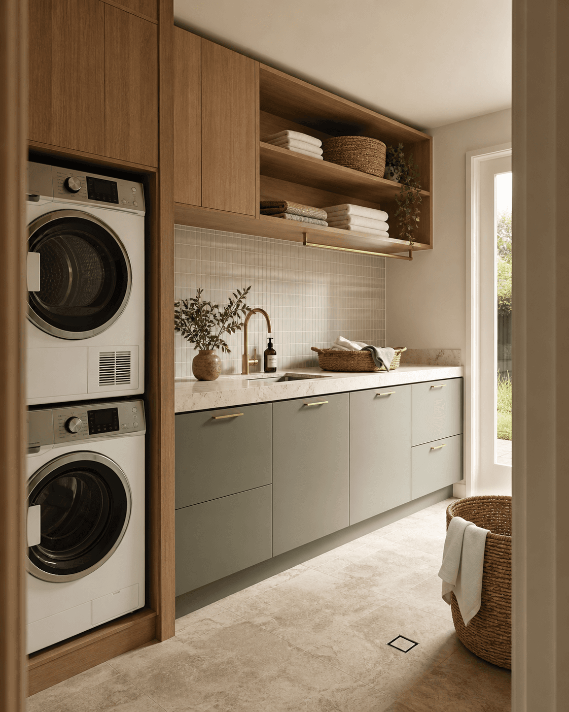 Bright, practical laundry renovation with custom storage