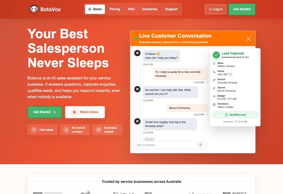 BotaVox AI sales assistant website
