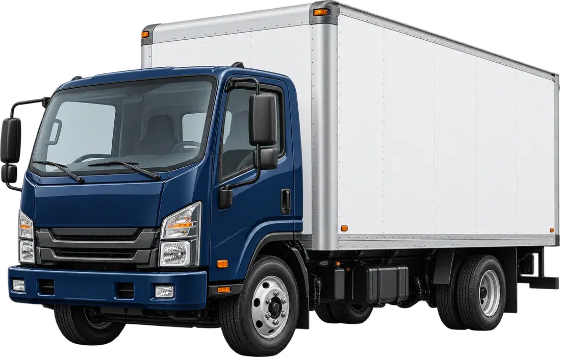 Stylised illustration of a Isuzu ELF diesel vehicle