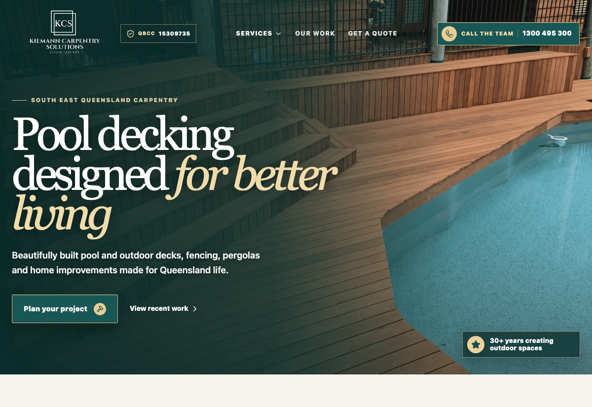 Kiemann Carpentry Solutions homepage designed by Online Prospects
