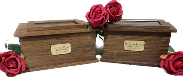 Polished timber pet memorial photo box