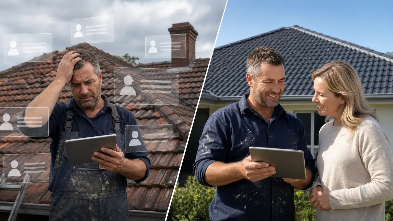 Roof restorer comparing shared lead competition with a direct homeowner enquiry