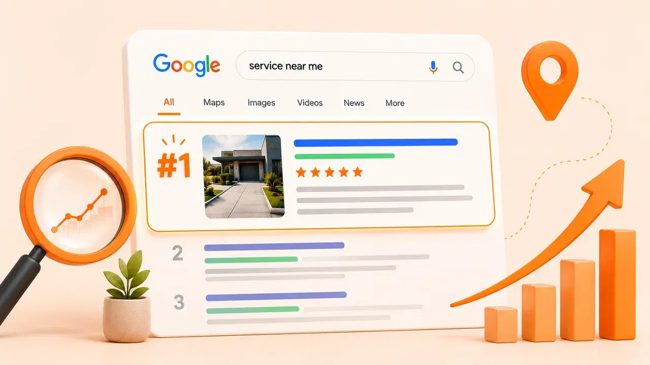 SEO service illustration showing a top Google ranking for service near me searches
