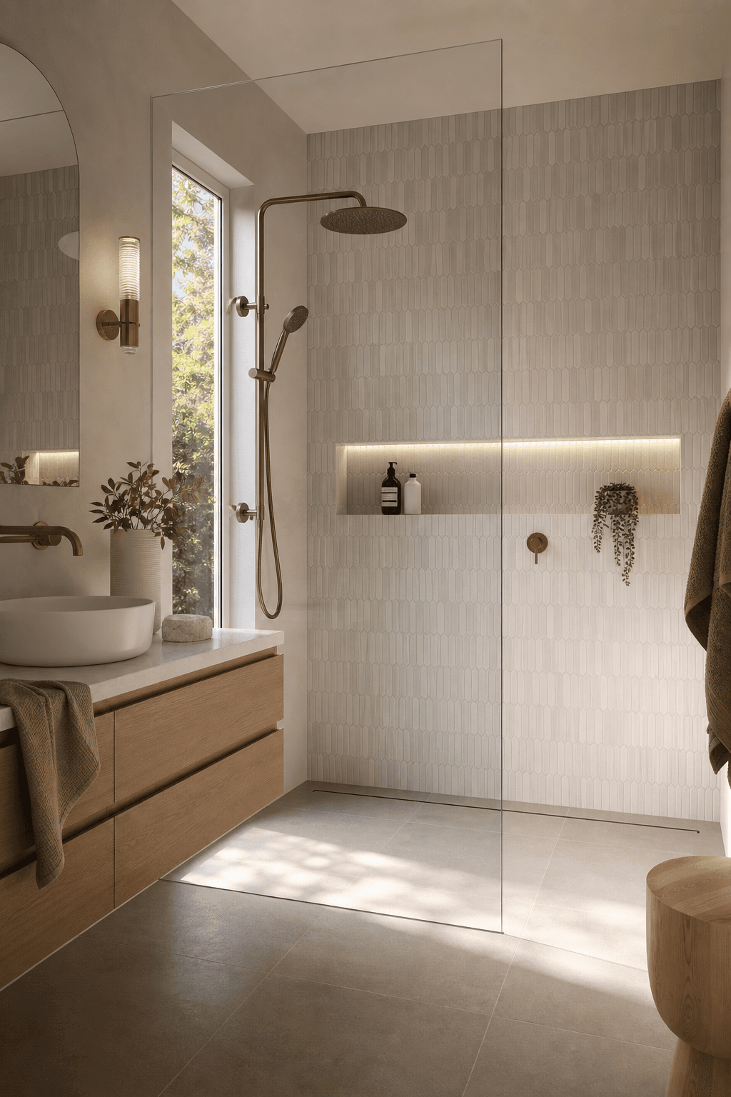Contemporary shower renovation with feature tilework